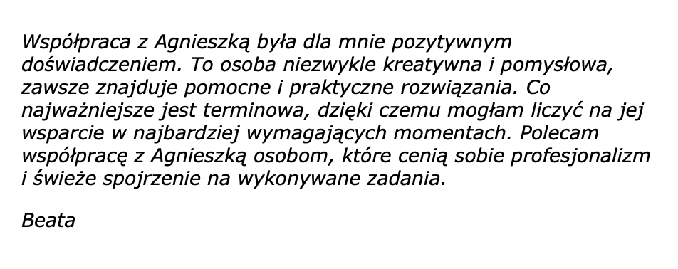 Opinia - wsparcie w strategii i wdrożeniu newslettera - Beata